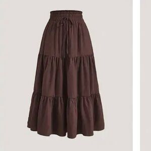 Elegant Brown Tiered Maxi Skirt